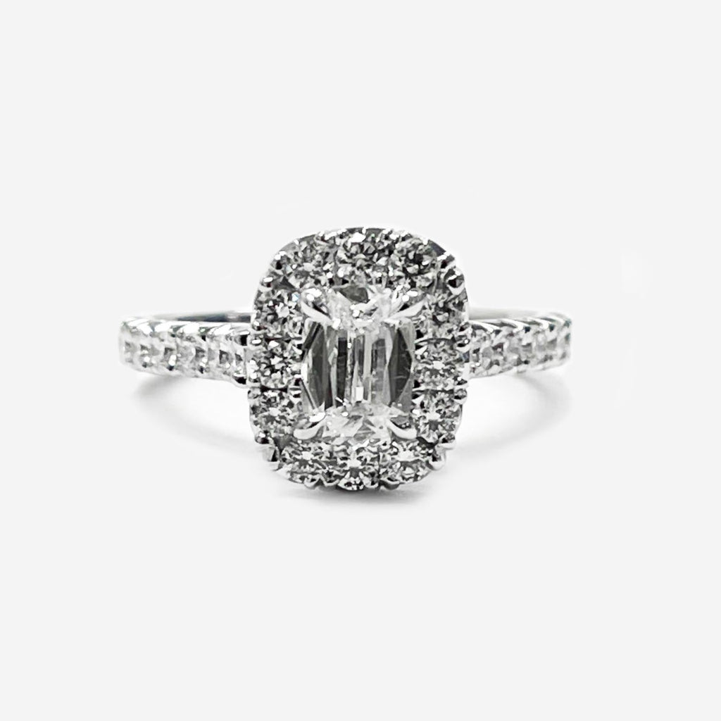 1.34ctw Henri Daussi Cushion Cut Halo Single Shank Ring