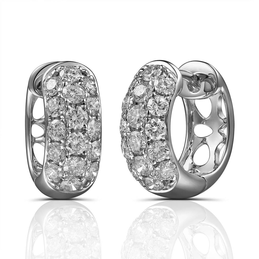 Three Row Pave Diamond Huggie Earrings 1.37ct t.w.