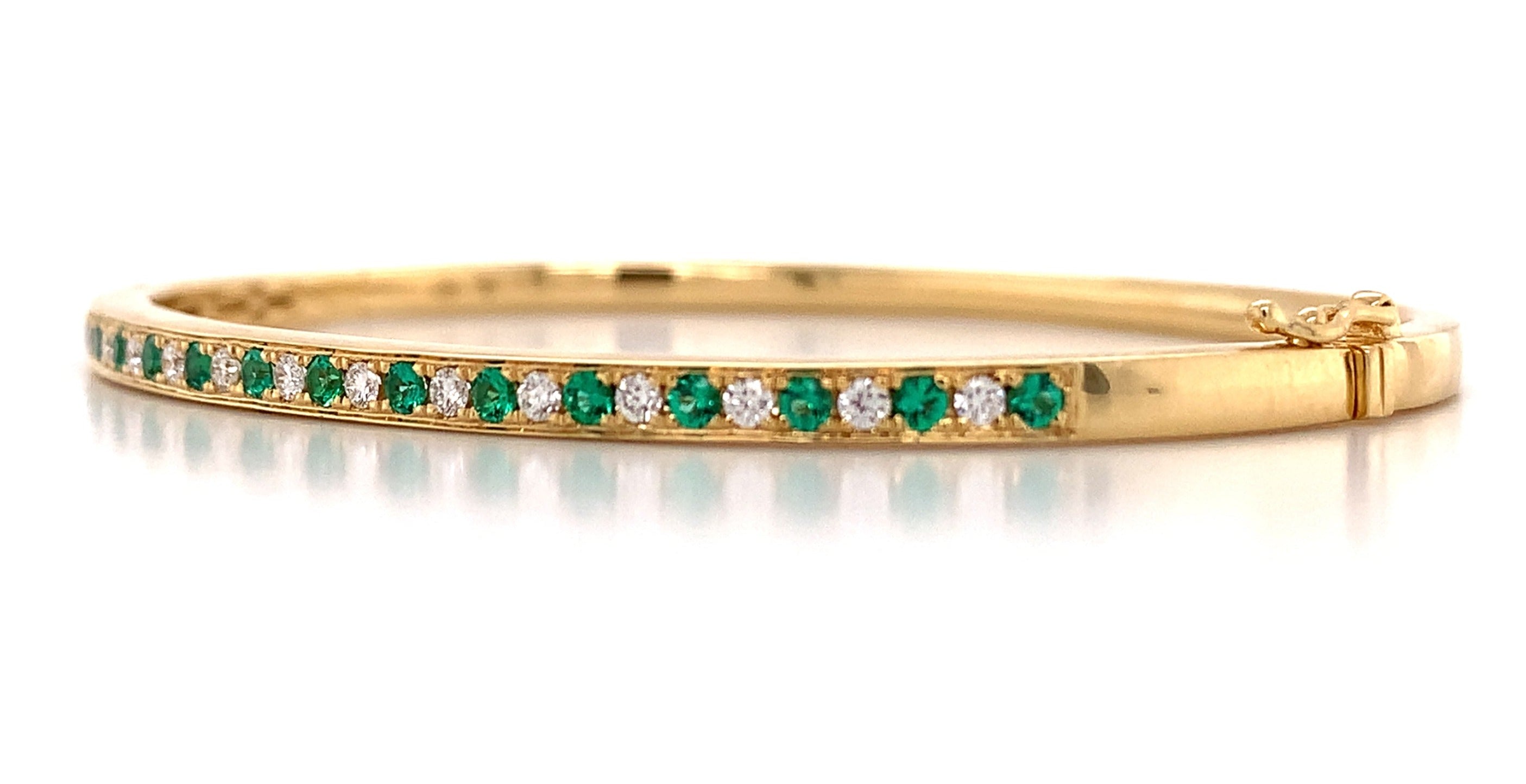 Emerald and Diamond Yellow Gold Bangle Bracelet