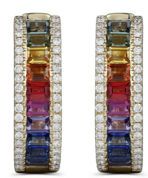Rainbow Sapphire Diamond hoop earrings  