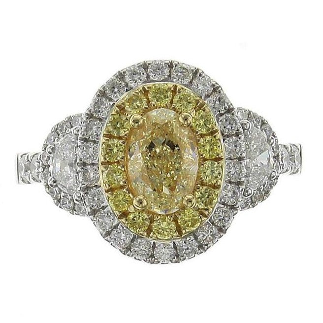 Ladies Fancy Yellow Canary Oval-cut Center Side Half-moon Diamond Ring