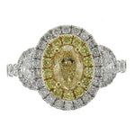Ladies Fancy Yellow Canary Oval-cut Center Side Half-moon Diamond Ring