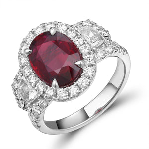 Ladies Statement 4.14carat Oval Cut Ruby & Diamond Ring
