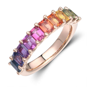 Ladies Diamond 2.76ctw t.w. Emerald Cut Rainbow Sapphire Eternity Ring