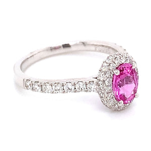Oval Pink Sapphire Diamond Halo Ring 0.95ct tw