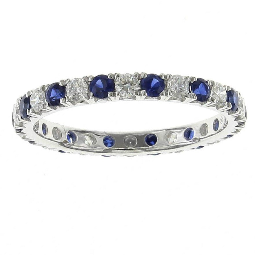 Sapphire & Diamond Alternating White Gold Eternity Stackable Band