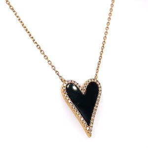 Onyx and Diamond Heart Pendant Necklace