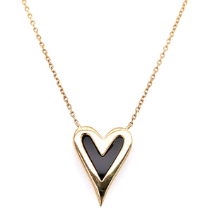 Onyx and Diamond Heart Pendant Necklace