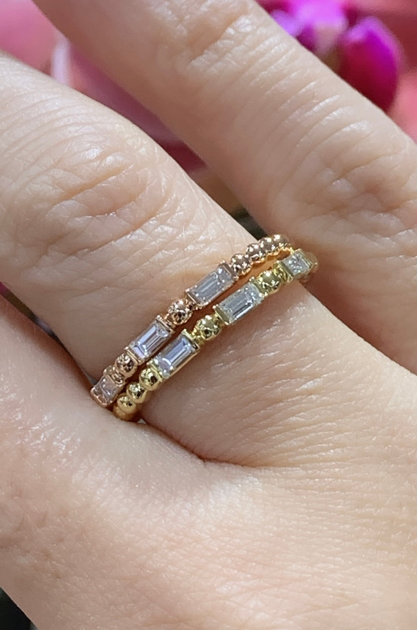 Beaded Gold And Emerald-cut Horizontally Set Diamond Ring