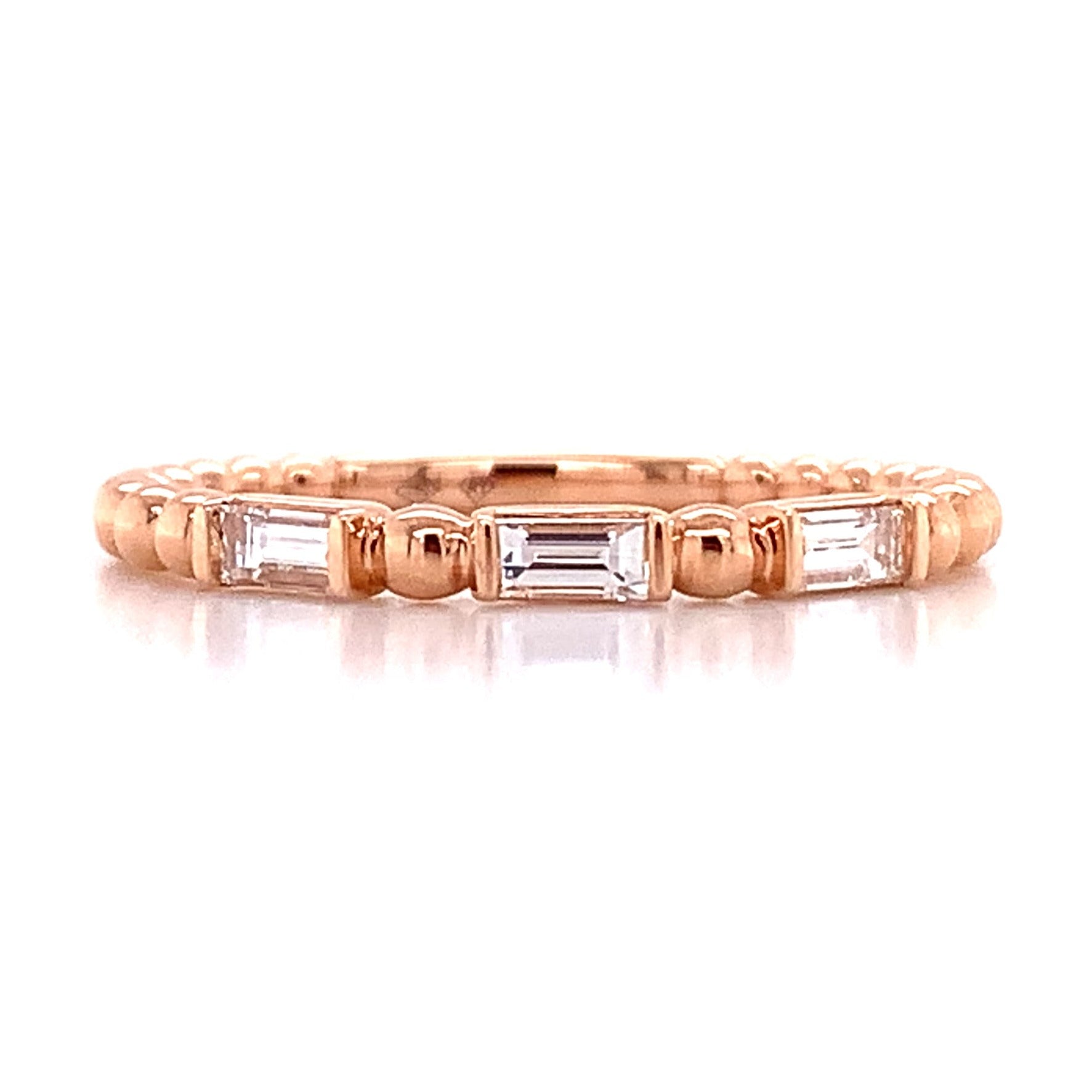 Beaded Gold And Emerald-cut Horizontally Set Diamond Ring