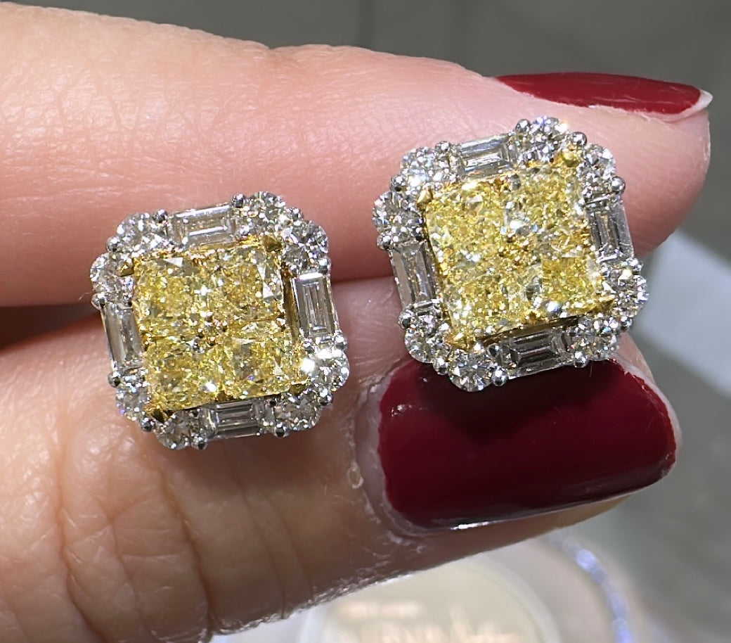 2.97ct tw Fancy Canary Yellow Diamond Stud Earrings