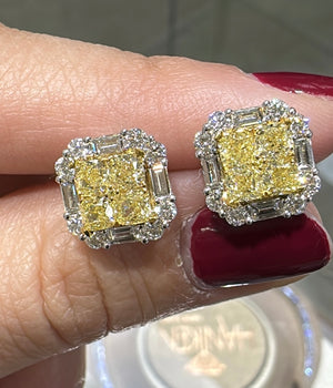 2.97ct tw Fancy Canary Yellow Diamond Stud Earrings