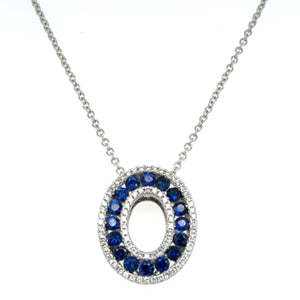 Diamond & Blue Sapphire Circle of Life Oval Pendant Necklace