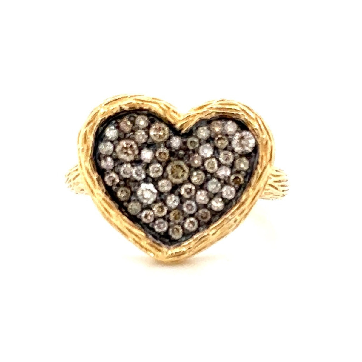 Champaign Pave Diamond Heart Right Hand Cocktail Ring