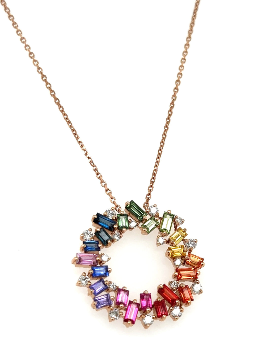 Diamond & Rainbow Sapphire Circle of Life Pendant Necklace