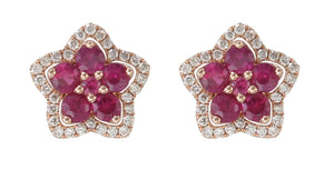 0.80ct tw Ruby and Diamond Flower Earrings