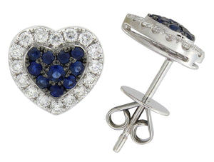 0.74ct tw Blue Sapphire and Diamond Heart Earrings