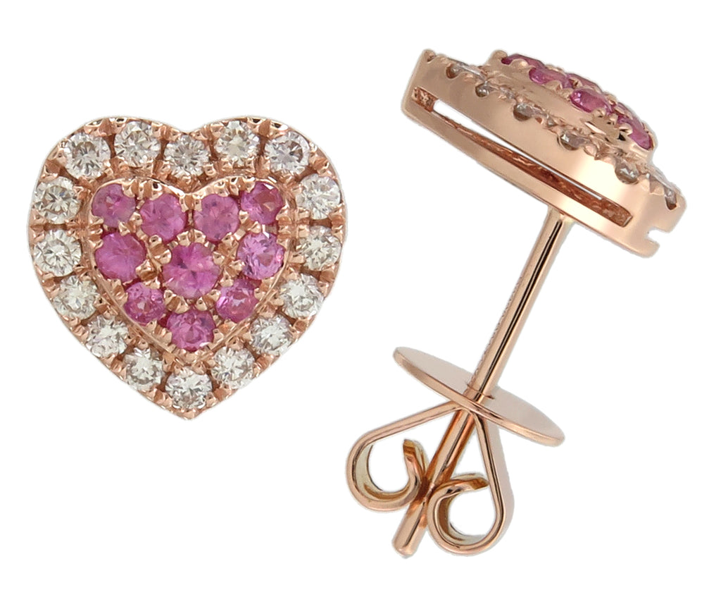 0.74ct tw Pink Sapphire and Diamond Heart Earrings