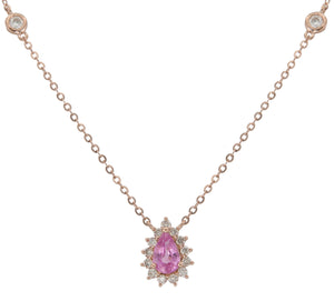 Ladies Diamond & Pink Sapphire Pendant Necklace