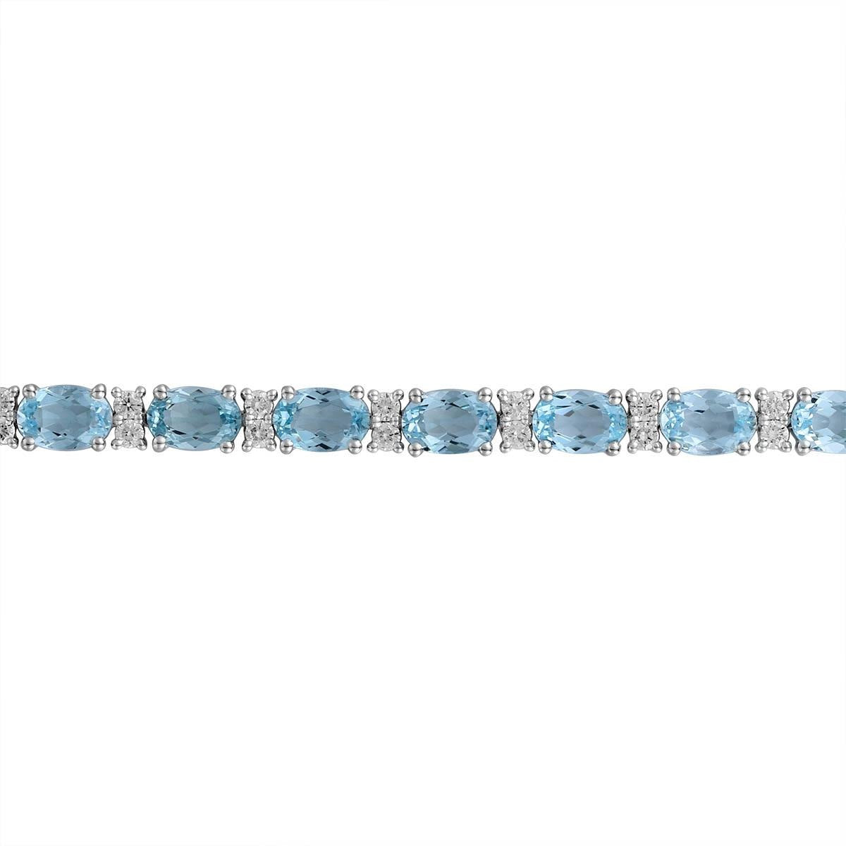 Blue Topaz Oval Stone & Diamond Tennis Bracelet