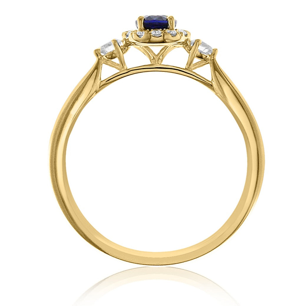 Blue Sapphire& Diamond Three Stone Ring