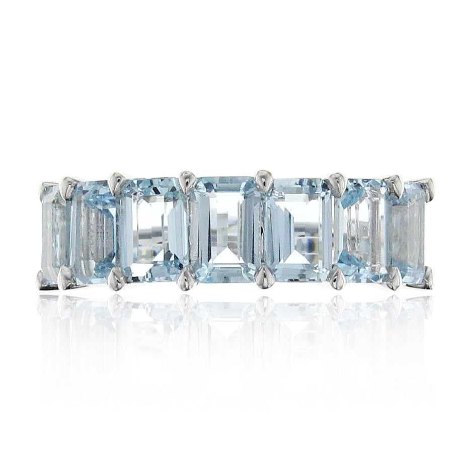 3.96ct tw Emerald-cut Aquamarine Gemstone Birthstone Half Eternity Ring
