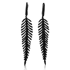 2.10ct tw Ladies Black Diamond Feather Style Earrings