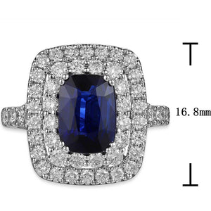 Ladies Statement 3.87ct tw Cushion Cut Double-Halo Blue Sapphire & Diamond Ring