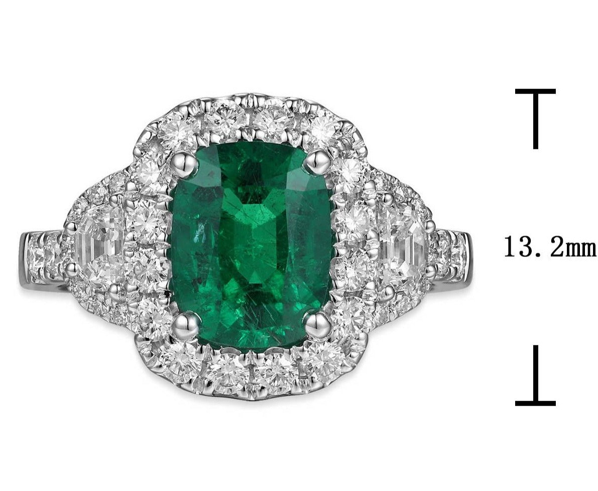 GRS Certified Ladies Statement 2.83ct tw Cushion Cut Ceylon Emerald & Diamond Ring