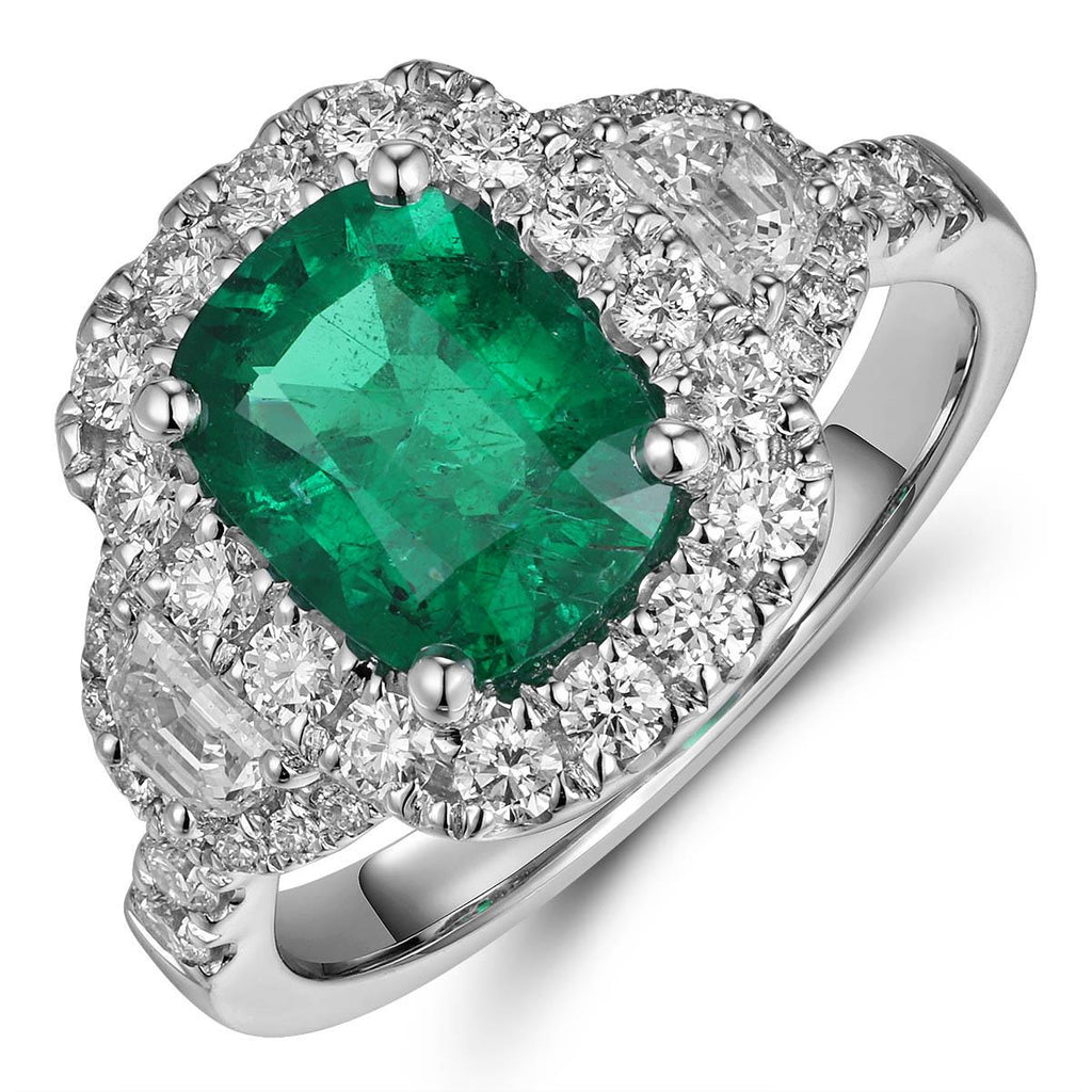 GRS Certified Ladies Statement 2.83ct tw Cushion Cut Zambian Emerald & Diamond Ring
