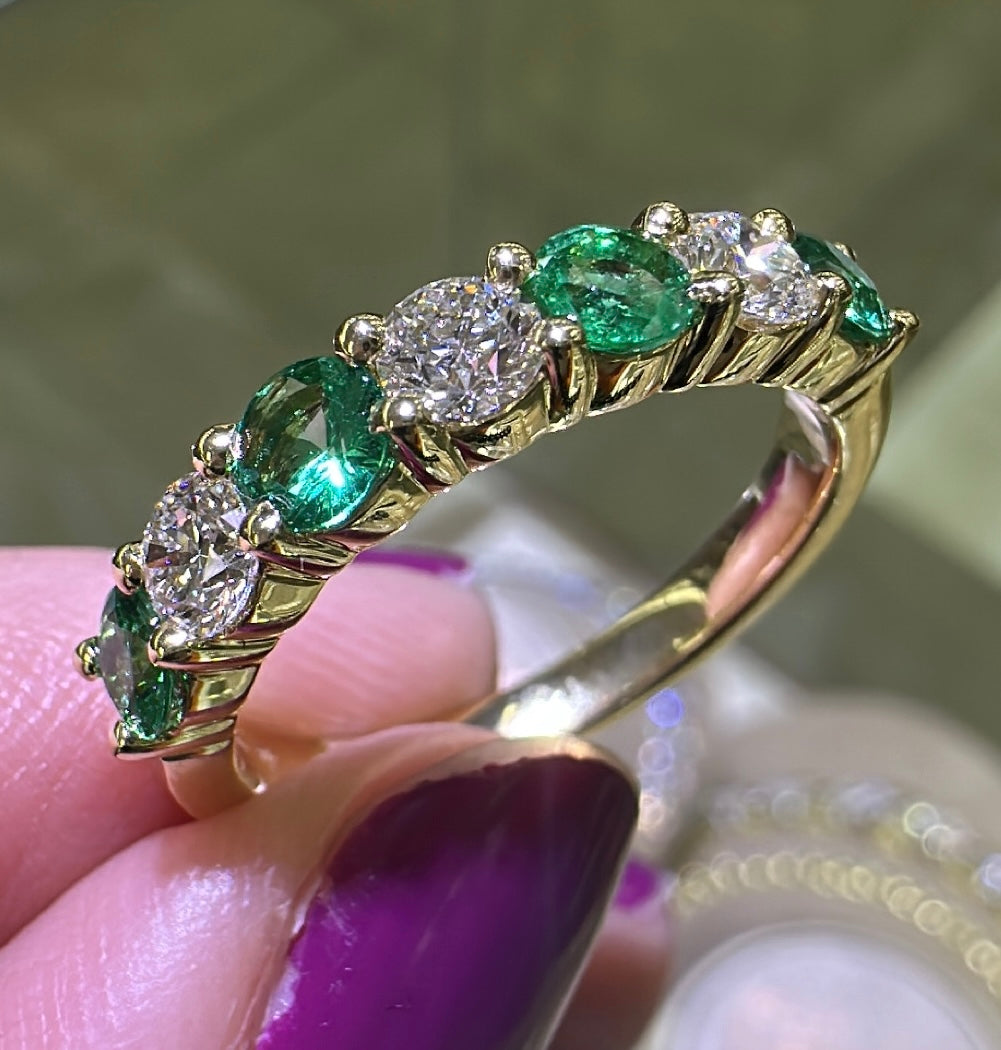 Emerald & Diamond Alternating Yellow Gold Eternity Band