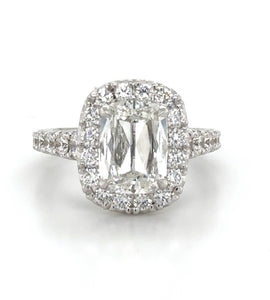 Henri Daussi Designer Signed GIA Certified 3.15ct tw Cushion Halo Diamond Ring