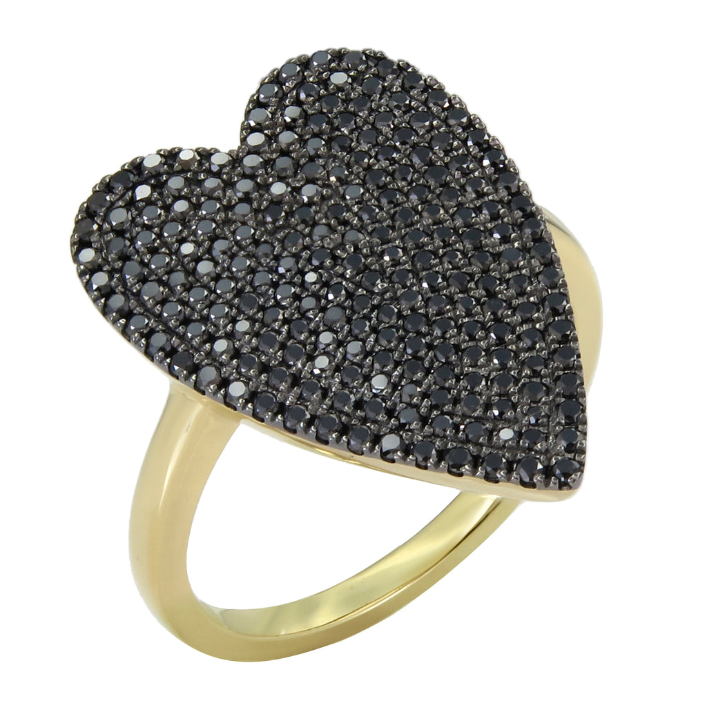 Pave Black Diamond Heart Right Hand Ring