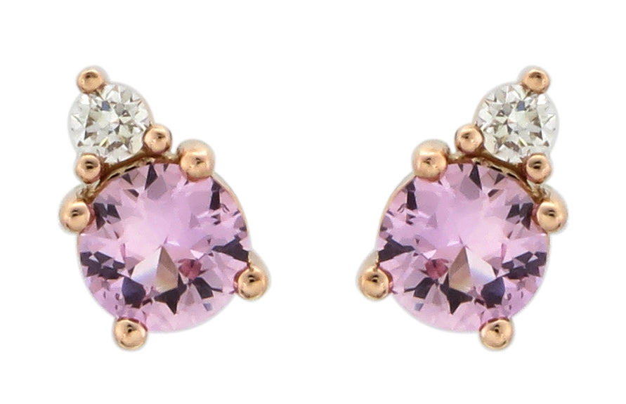 Diamond and Pink Sapphire Stud Earring 0.48ct tw