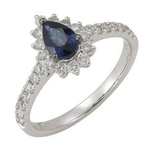 0.80carat Pear Shape Diamond & Blue Sapphire Ring