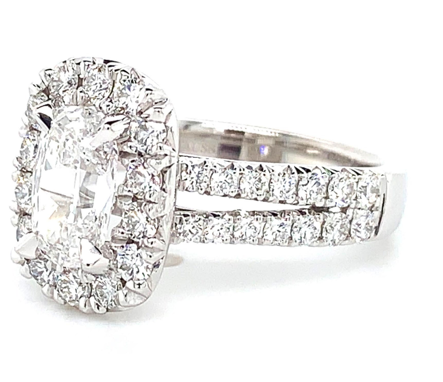 Henri Daussi 2.20ct t.w. Cushion Halo Split Shank Diamond Engagement Ring