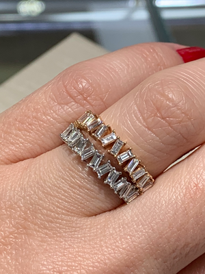 Rose Gold & Baguette Off Center Diamond Ring