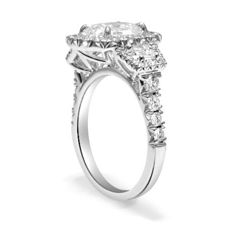 Henri Daussi  2.64ct tw GIA Certified Cushion cut with Trapezoid Side Diamonds Engagement Ring