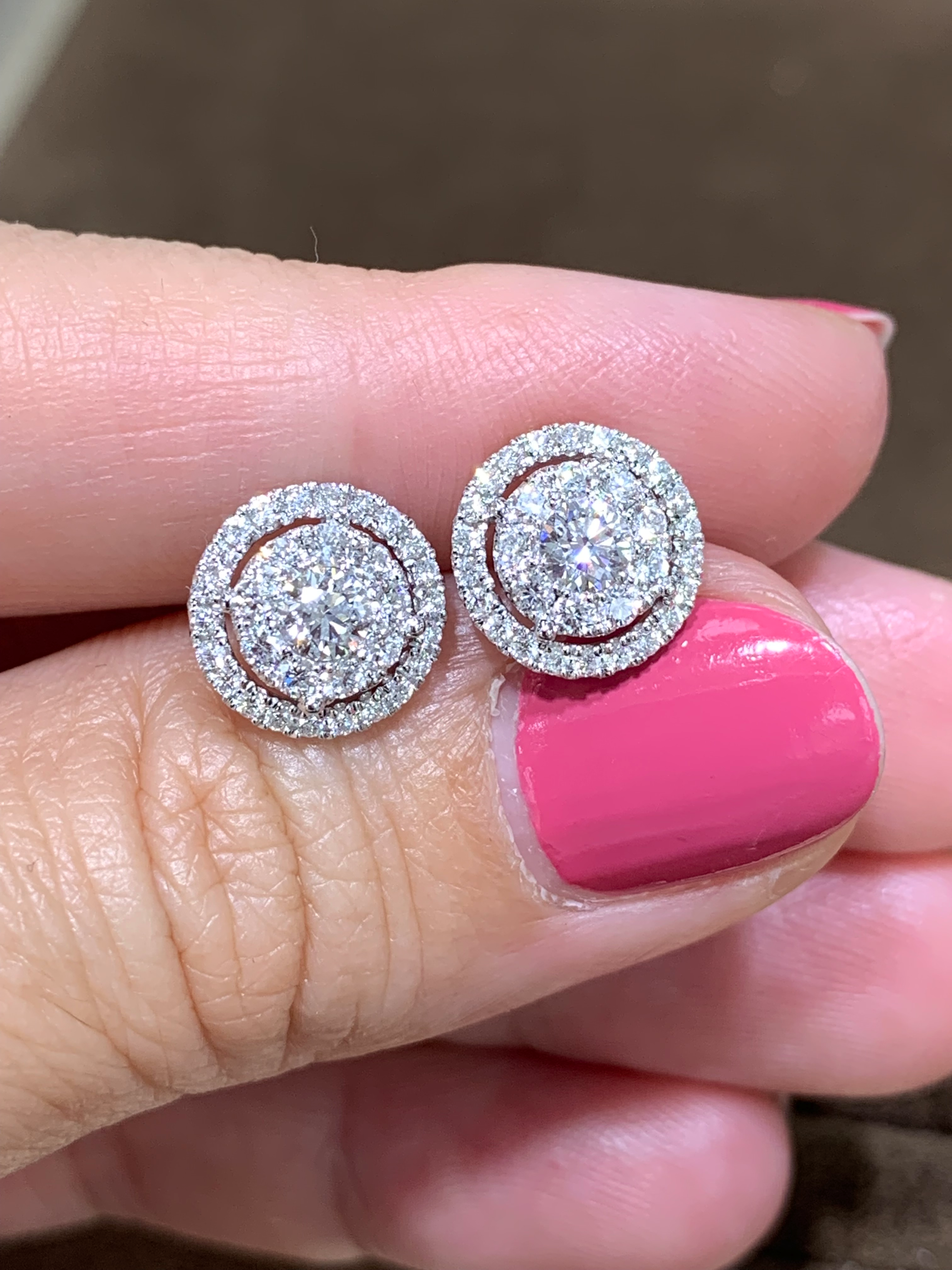 Diamond Cluster Earrings with Halo - HANIKEN JEWELERS NEW-YORK