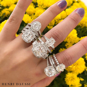 Henri Daussi Designer Signed 1.49ct tw Cushion Halo Diamond Ring
