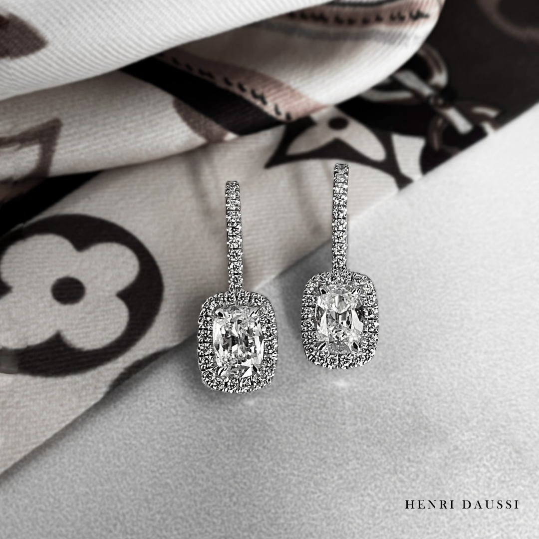 Cushion cut diamond drop earrings deals