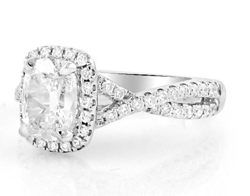 Henri Daussi 1.44ctw GIA Certified Cushion Cut Split Shank Diamond Engagement Ring