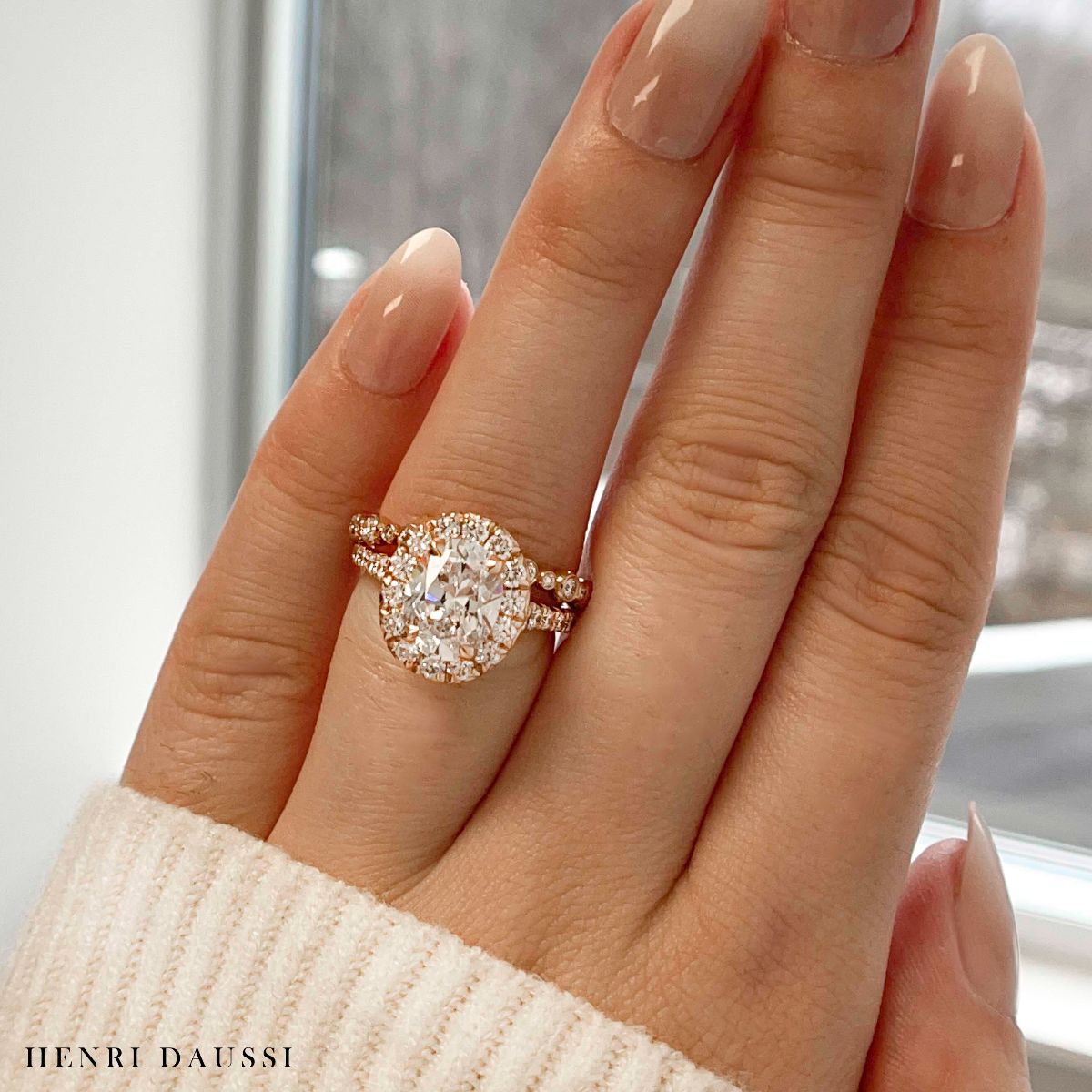 1.51CT T.W. Henri Daussi Oval Halo Diamond Engagement Ring