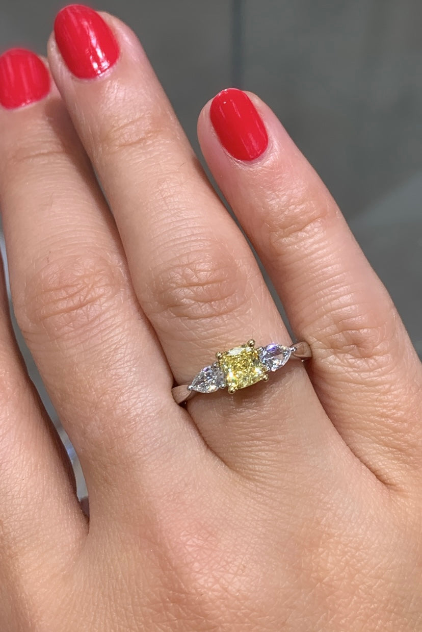 1.21ct Canary Fancy Yellow Three Stone Diamond Engagement Ring