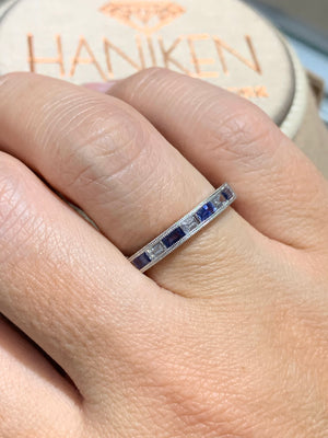 Blue Sapphire & Diamond East-West Mounted Baguette Ring