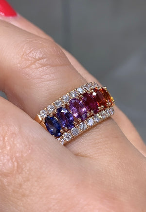 Rainbow Sapphire Oval-cut and White Diamond Ring