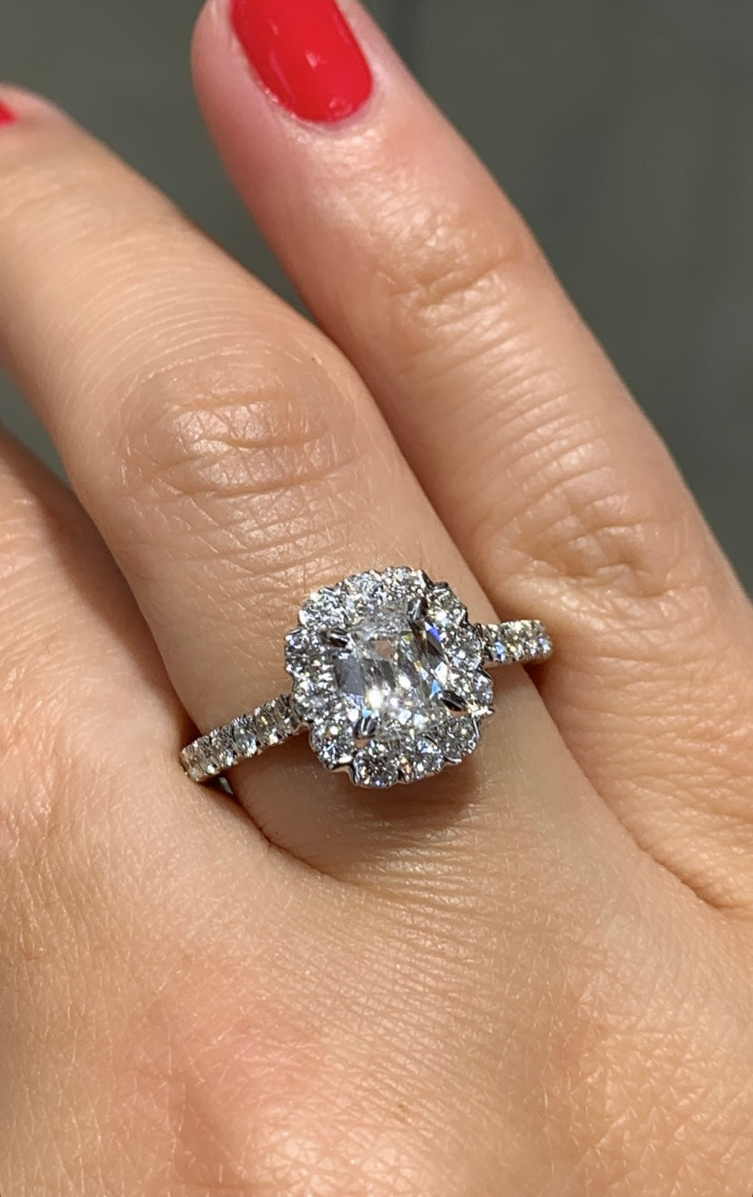 Henri Daussi GIA Certified Cushion 1.88ct tw Halo Set Cut Diamond Engagement Anniversary Ring