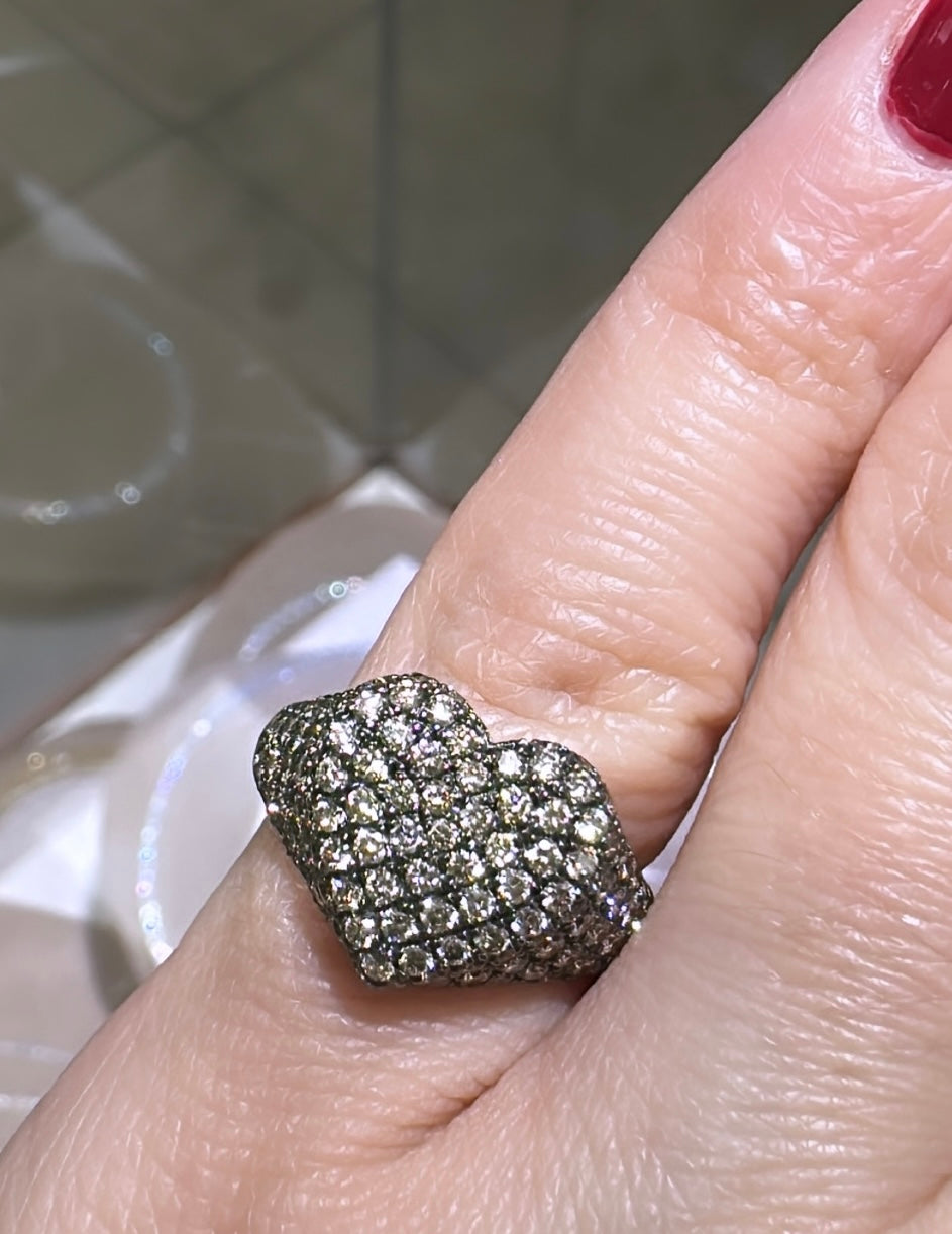 Champaign Pave Diamond Heart Right Hand Pinkie Ring