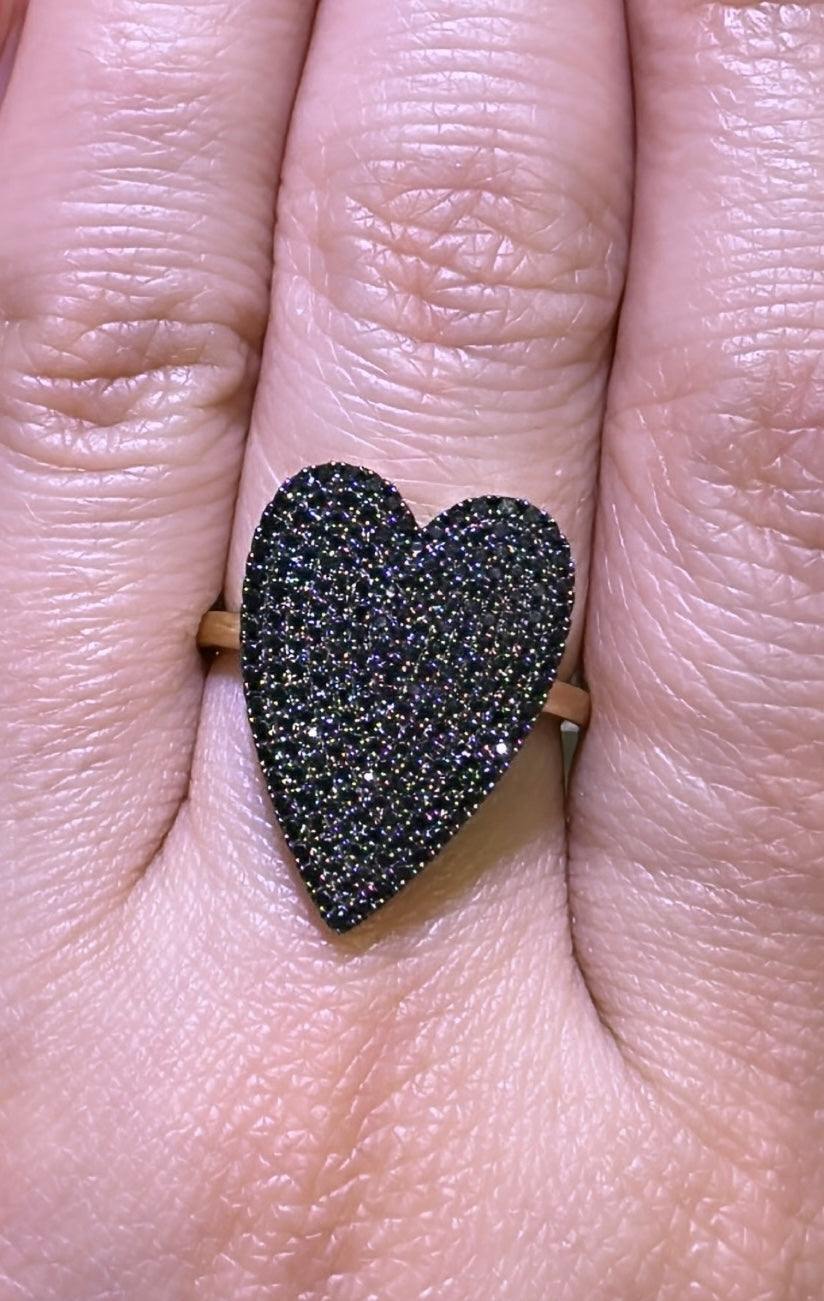 Pave Black Diamond Heart Right Hand Ring
