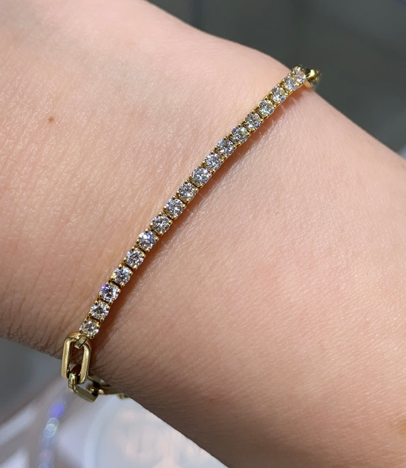 Diamond and Gold Link & Tennis Line Bracelet